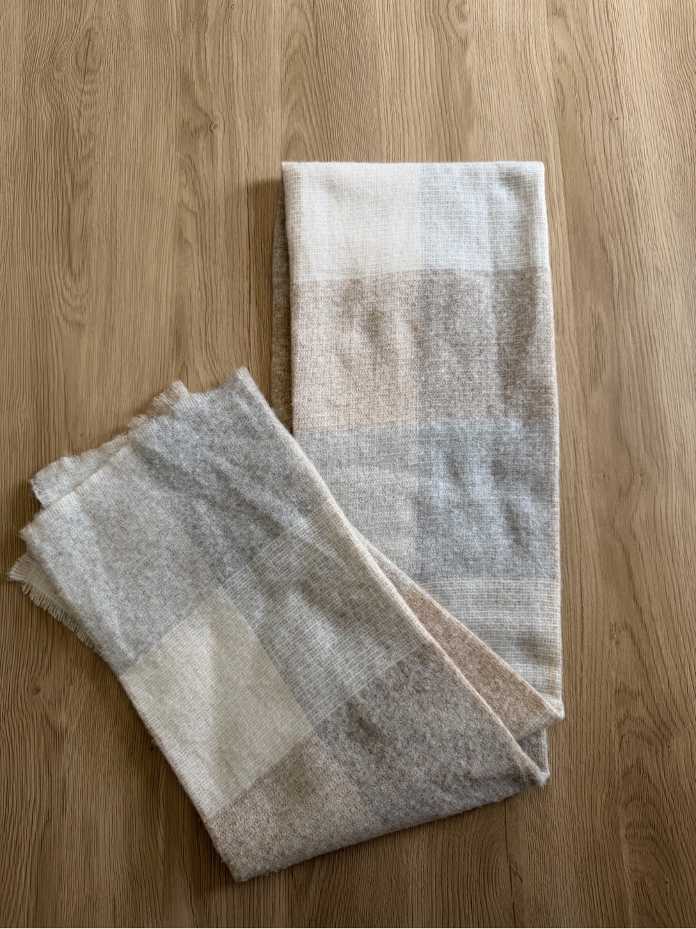 Cozy Neutral Block-Color Scarf - Cream, Tan & Gray